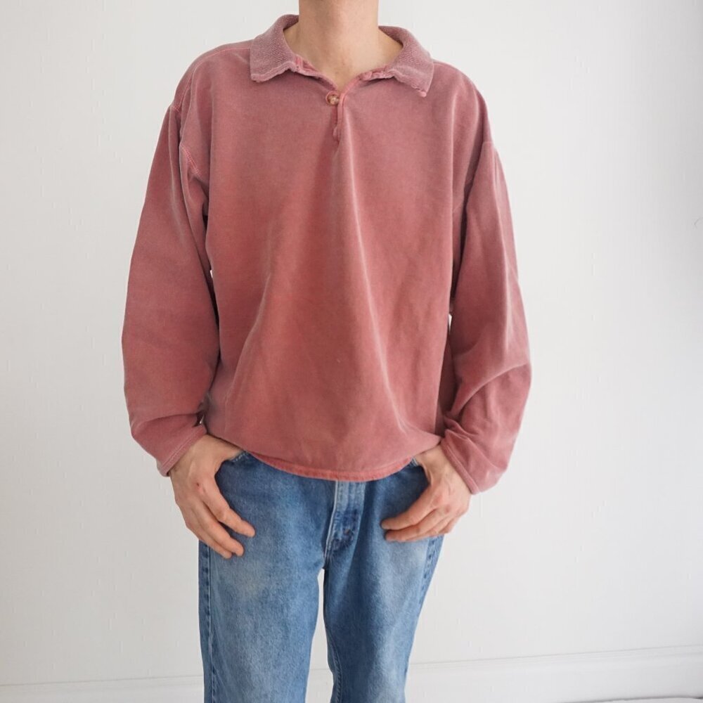 Vintage Allegro Maroon Button Collar 100% Cotton Lightweight Sweater XL